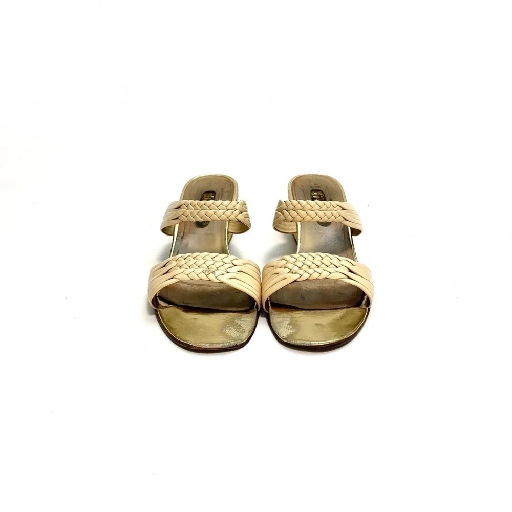 Vintage 1970s ivory leather strapped wedge disco sandals